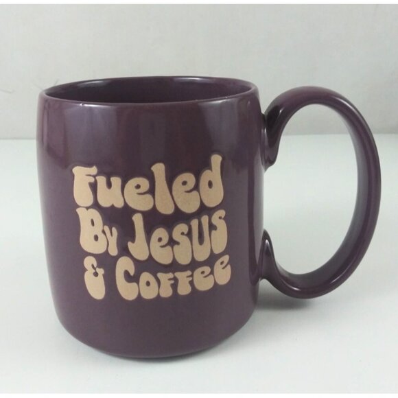 Mainstays Fueled By Jesus & Coffee Purple Oversized Coffee Cup Mug - Picture 1 of 6